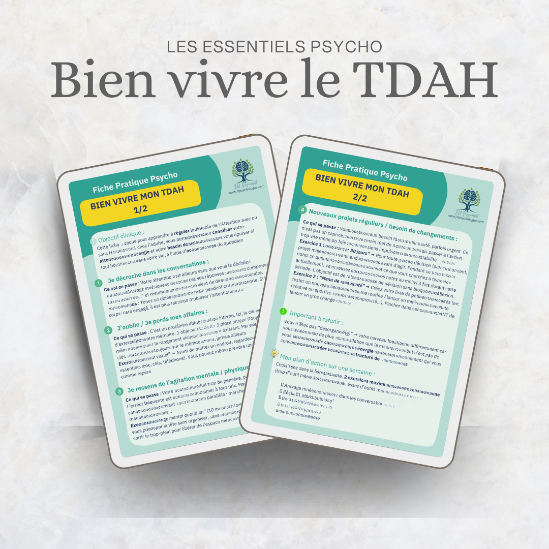Aperçu des pages du Pack TDAH – fiches de concentration, organisation et gestion de l'agitation mentale